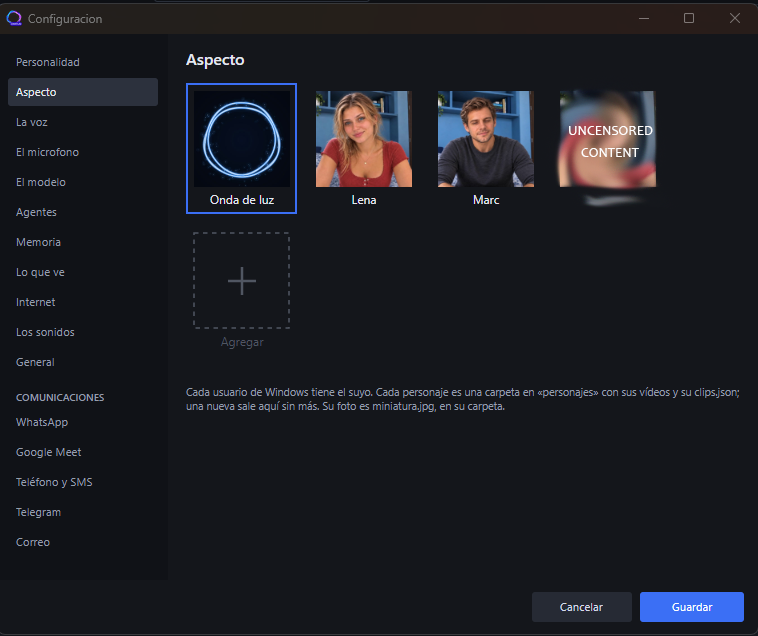 Appearance picker with the light wave, Lena, Marc and more avatars