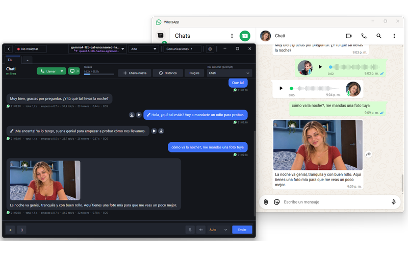 Chati.AI chatting on WhatsApp with voice notes and a photo